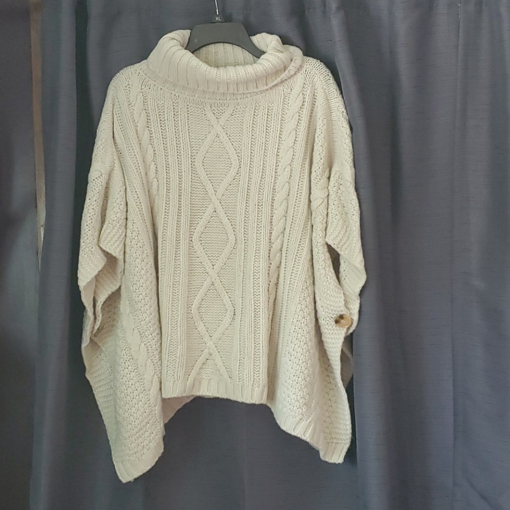 Cable knit oatmeal poncho